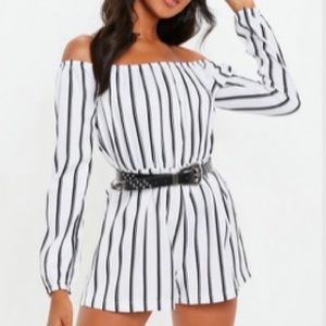 White Striped Bardot Romper